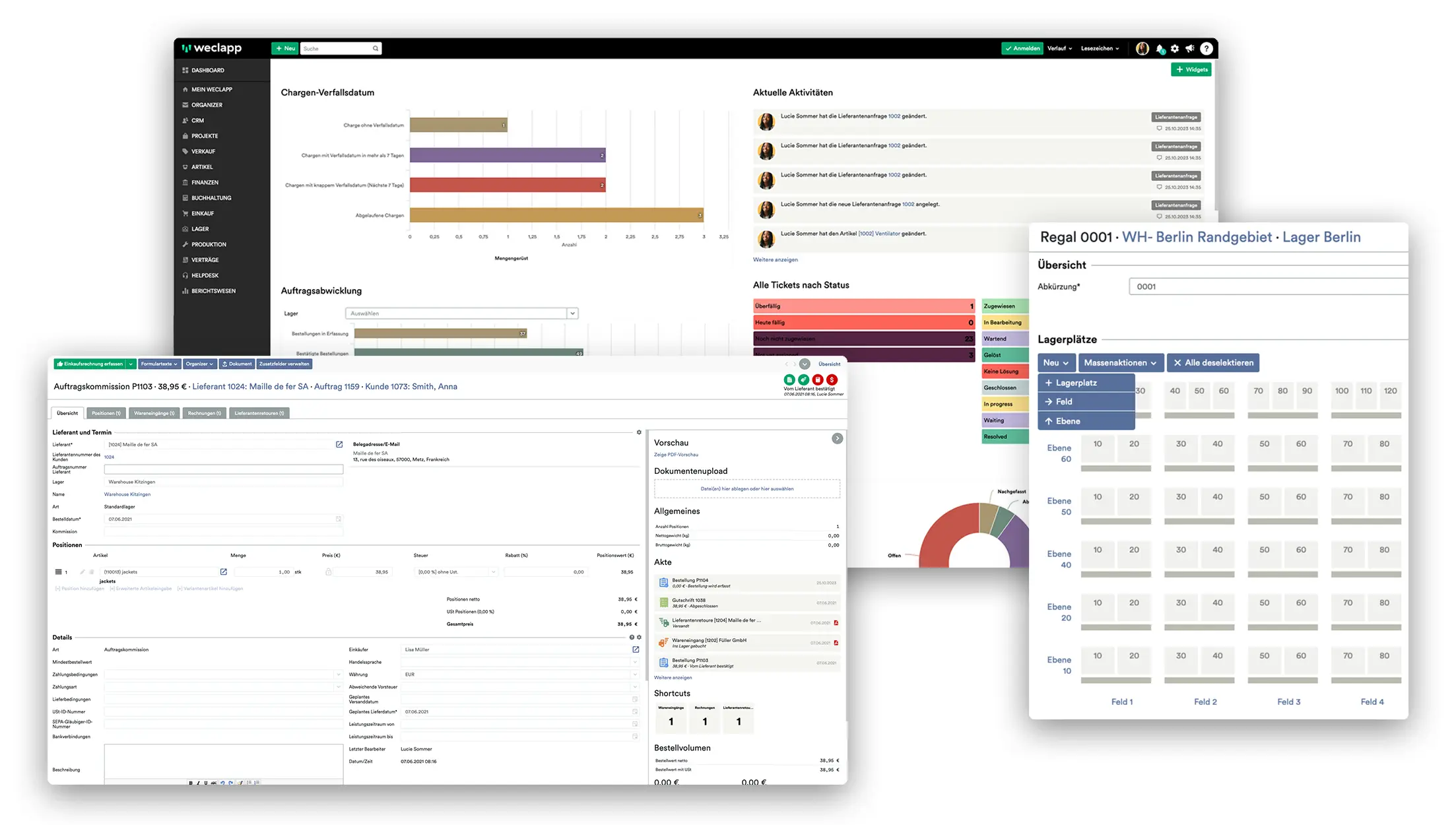 weclapp Lagerverwaltung Screenshot: Lagerregal mit Lagerplätzen, Bestandsführung in Echtzeit und Auftragsabwicklung im weclapp Cloud-ERP